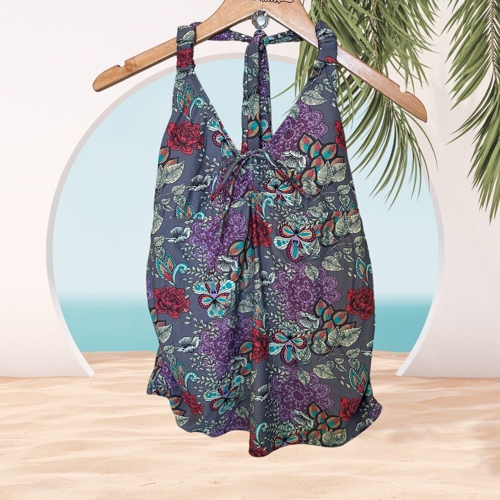 Beach Bump By Motherhood Maternity Tankini Swim top Medium Floral Coloring Book